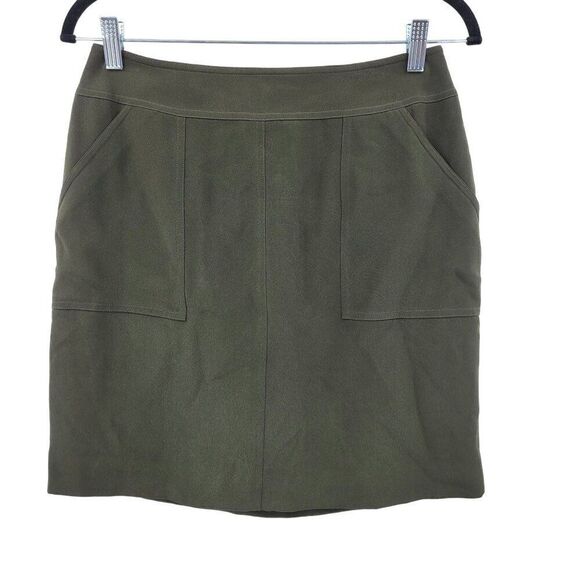 Vintage 90s Jones New York Silk Pencil Skirt 8 Army Green Mini Patch Pockets - Picture 6 of 9
